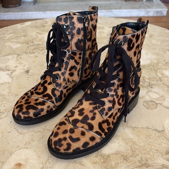 Aerosoles Amie Combat Style Leopard Print Leather Boots Women's Size 6.5 M - Picture 3 of 16